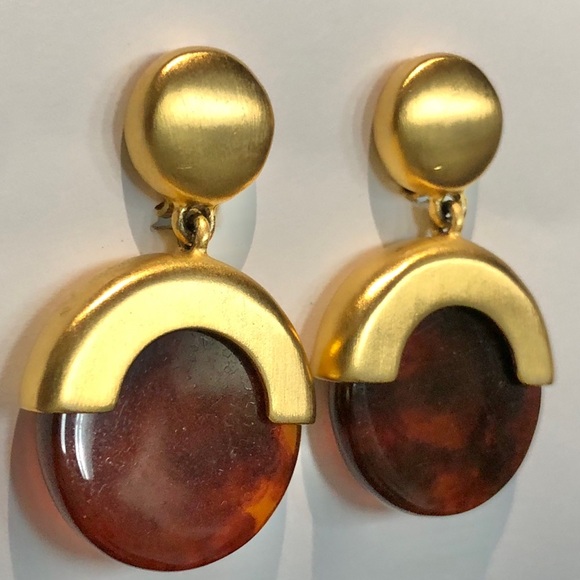 Givenchy Jewelry - Givenchy Rare Matte Gold Faux Tortoise Lucite Vintage Drop Clip Earrings